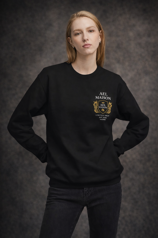 AEL Maison Crest — Crewneck Unisex Minimalista (Edición Limitada) Negro