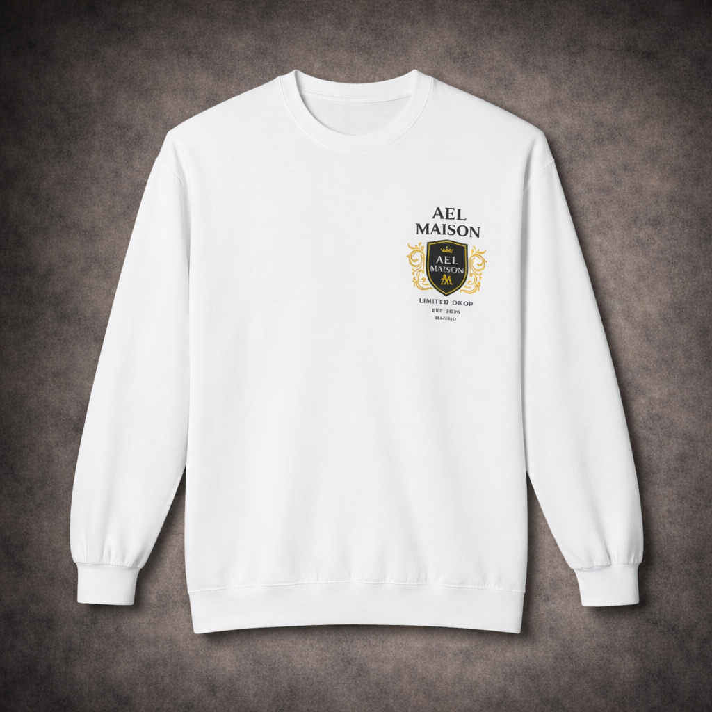 AEL Maison Crest — Crewneck Unisex Minimalista (Edición Limitada) Blanco