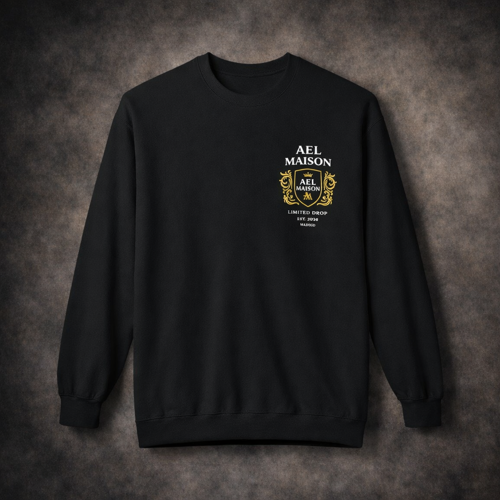 AEL Maison Crest — Crewneck Unisex Minimalista (Edición Limitada) Negro