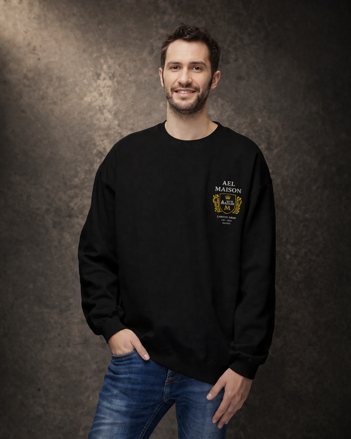 AEL Maison Crest — Crewneck Unisex Minimalista (Edición Limitada) Negro